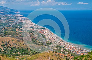 Panoramic view from Forza d`AgrÃ². Province of Messina, Sicily, southern Italy.