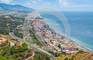 Panoramic view from Forza d`AgrÃ². Province of Messina, Sicily, southern Italy.