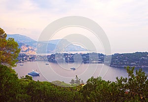 Panoramic view of French Riviera near town of Villefranche, Menton, Monaco Monte Carlo, Cote d`Azur, French Riviera, France