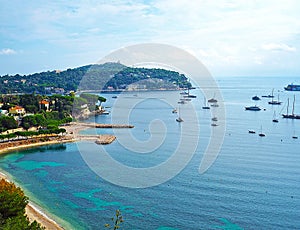 Panoramic view of French Riviera near town of Villefranche-sur-Mer, Menton, Monaco Monte Carlo, Cote d`Azur, French Riviera,