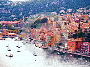 Panoramic view of French Riviera near town of Villefranche-sur-Mer, Menton, Monaco Monte Carlo, Cote d`Azur, French Riviera, Fr