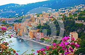 Panoramic view of French Riviera near town of Villefranche-sur-Mer, Menton, Monaco Monte Carlo, CÃ´te d`Azur, French Riviera, Fra