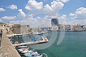 Panoramic view of Gallipoli harbour,Italy