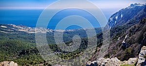 Panoramic view of Gaspra city and Black sea from the top of Ai-Petri plato