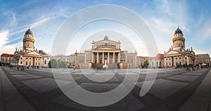 Panoramic View of Gendarmenmarkt Square with French and German Cathedrals and Berlin Concert Hall - Berlin, Germany