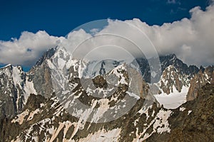 Panoramic view of the giant massif of Monte Bianco in Valle d`Aosta photo