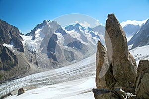 The panoramic view of glacier in Mont Blanc massif