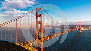 Panoramic view of Golden Gate Bridge in San Francisco, California, USA