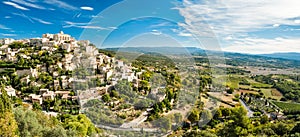 Panoramic view of Gordes and landscape in France