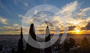 Panoramic view of Granada at sunset