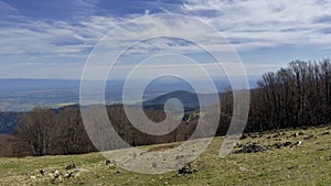 Panoramic View from Grand Ballon, Vosges Summit in Haut-Rhin, Alsace, France, on a Clear April Day