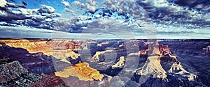 Panoramic view of Grand Canyon with morning light