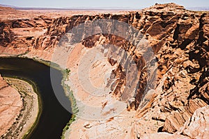 Panoramic view of the Grand Canyon. Sunset in Canyon. Colorado River in Grand Canyon.