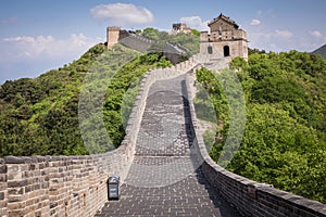 Panoramic view of Great Wall of China at Badaling in the mountains in the north of the capital Beijing.