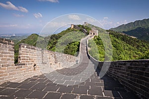 Panoramic view of Great Wall of China at Badaling in the mountains in the north of the capital Beijing.