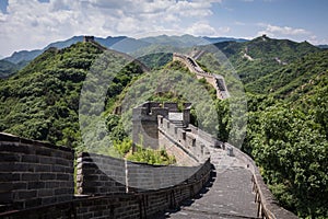 Panoramic view of Great Wall of China at Badaling in the mountains in the north of the capital Beijing.