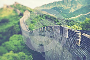 Panoramic view of Great Wall of China at Badaling in the mountains in the north of the capital Beijing