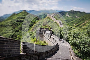 Panoramic view of Great Wall of China at Badaling in the mountains in the north of the capital Beijing