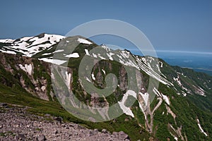 Panoramic view on green slopes around Mount Kurodake