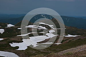 Panoramic view on green slopes around Mount Kurodake