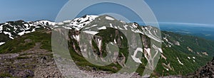 Panoramic view on green slopes around Mount Kurodake