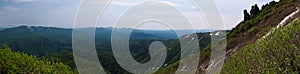 Panoramic view on green slopes around Mount Kurodake