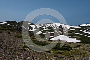 Panoramic view on green slopes around Mount Kurodake