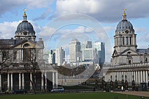 Panoramic View Of Greenwich College and Canary Wharf, Greenwich, London.