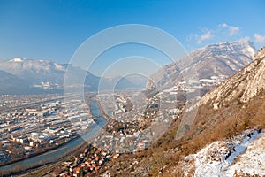 Panoramic view of Grenoble during winter, Haute-Savoie, France