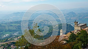 Panoramic view from Guaita tower in Republic of San Marino in autumn