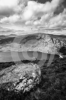 Panoramic view of  The Guinness Lake Lough Tay -  a movie and series location, such as Vikings. Close to Dunlin City