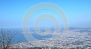Panoramic view of Gulf and pier of Naples in Italy from Vesuvius photo