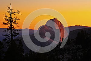 panoramic view of half dome at sunset, yosemite nat park, california, usa