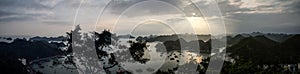 Panoramic view of halong bay from cannon fort on cat ba island, Quang Ninh Province, Vietnam