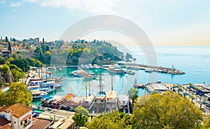 Panoramic view of harbor in Antalya