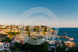 Panoramic view of harbor in Antalya Kaleici Old Town. Antalya, Turkey.