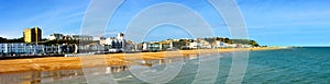 Panoramic view of Hastings on Sea promenade and beach