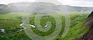 Panoramic view of Haukadalur Vally from Laudarfjall hill in Southwestern Iceland