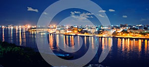 Panoramic view of Havana bay and skyline at night