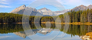 Panoramic view of Herbert lake landscape in Banff national park, Alberta, Canada