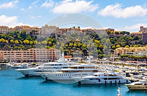 Hercules Port and yacht marina with Monaco Ville Rock quarter at French Riviera coast in Monte Carlo district of Monaco