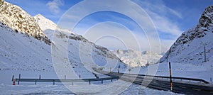 High alpine road Julier Pass in winter. Switzerland photo