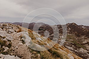 Panoramic view of the highest peaks of the Lovcen mountain national park in southwestern Montenegro. - Image