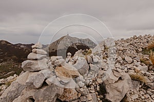 Panoramic view of the highest peaks of the Lovcen mountain national park in southwestern Montenegro. - Image