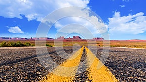 Panoramic view from highway in monument valley in Arizona and Utah