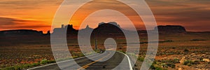 Panoramic view of highway to Monument valley