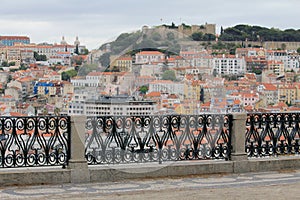 Panoramic view on a hill with the San George\'s castle in Lisbon, Portugal