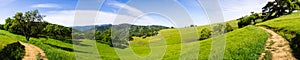 Panoramic view of hills and valleys of the newly opened Rancho San Vicente Open Space Preserve, part of Calero County Park, Santa