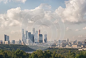 Panoramic view from the hills of Vorobyovy Gory to the city of Moscow