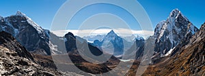 Panoramic view of Himalaya mountains from Chola pass, Everest base camp trekking in Nepal